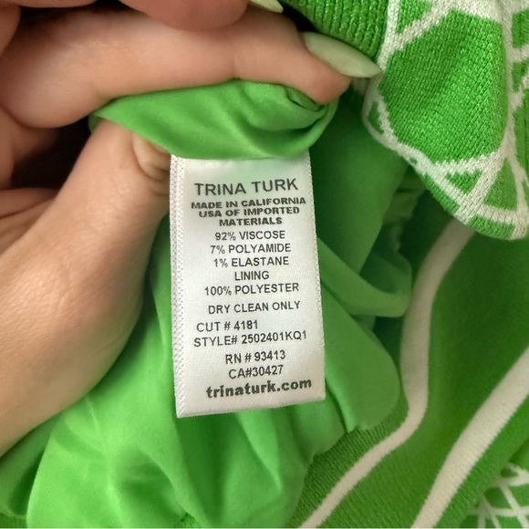 Trina Turk Kyle Green White Patterned Zip-Up Bomber Jacket - Billie Jean S - Picture 6 of 7